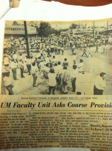 "Several hundred University of Maryland students block U.S. 1 at College Park."