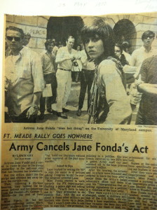 "Actress Jane Fonda 'does her thing' on the University of Maryland campus."