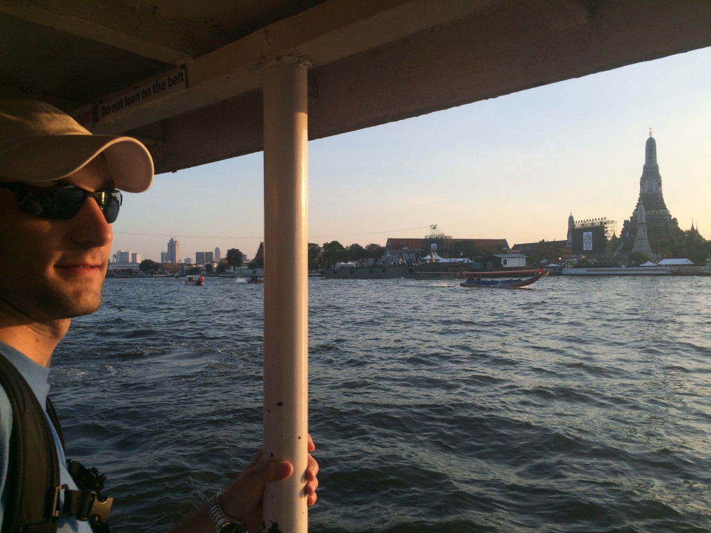 Eli on a public boat on the Chao Phraya River